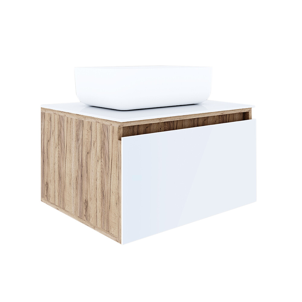 Тумба под раковину со столешницей Ulitka Colombina 60 см подвесная белая/дуб золотой (74104280)