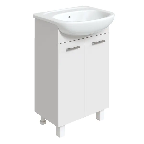 Тумба Мини под раковину Элеганс настенная 50 см цвет белый с раковиной Rosa Элеганс накладная 50 см