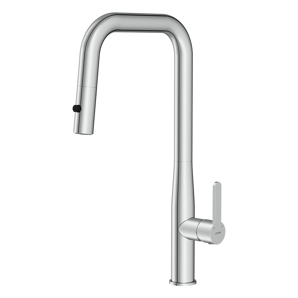Смеситель для кухни Cersanit Oliva хром с высоким изливом с вытяжной лейкой однорычажный (69011)