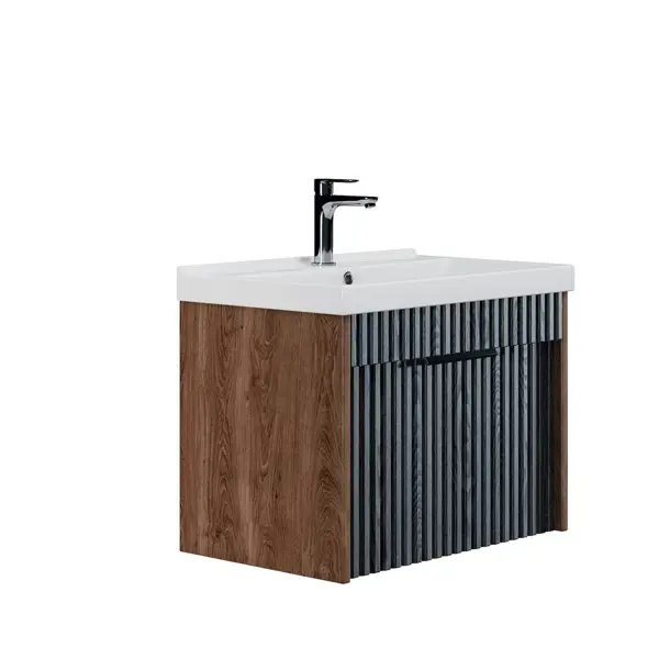 Тумба под раковину подвесная Louis 50 см 1 ящик цвет коричневый с раковиной Kirovit Фостер 50 см