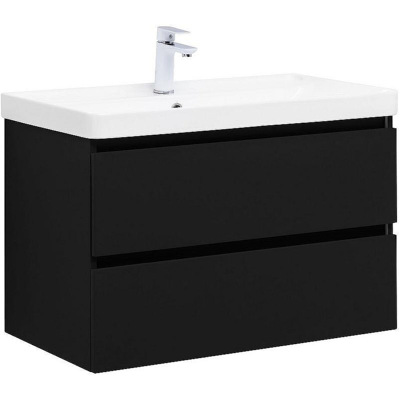Тумба под раковину Aquanet Вега 2.0 80 337955 подвесная Черная матовая