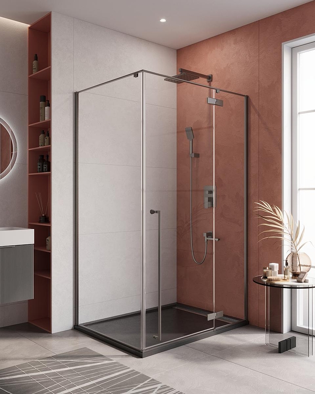 Душевой уголок Cezares Liner 120x90 R LINER-AH-1-120/90-C-GM-R профиль Оружейная сталь стекло прозрачное