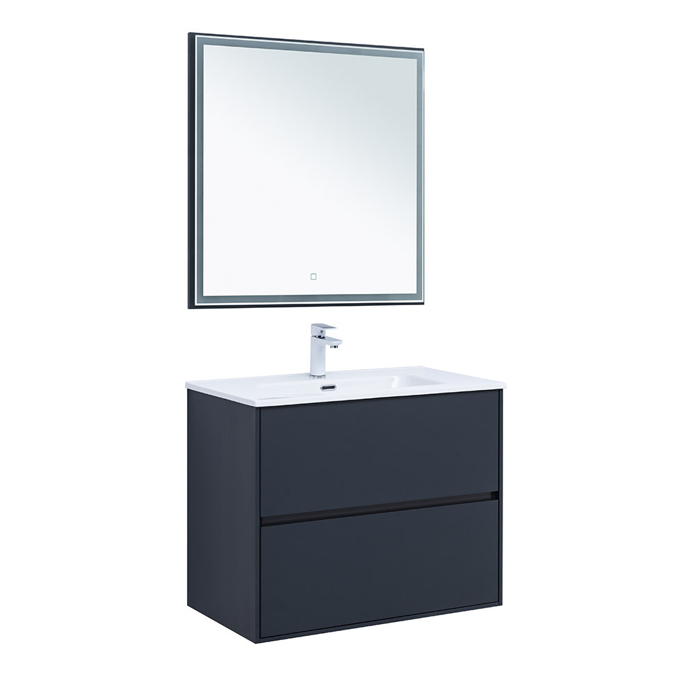 Тумба под раковину Lavelly Cube 80 см подвесная графит матовый (00316639)