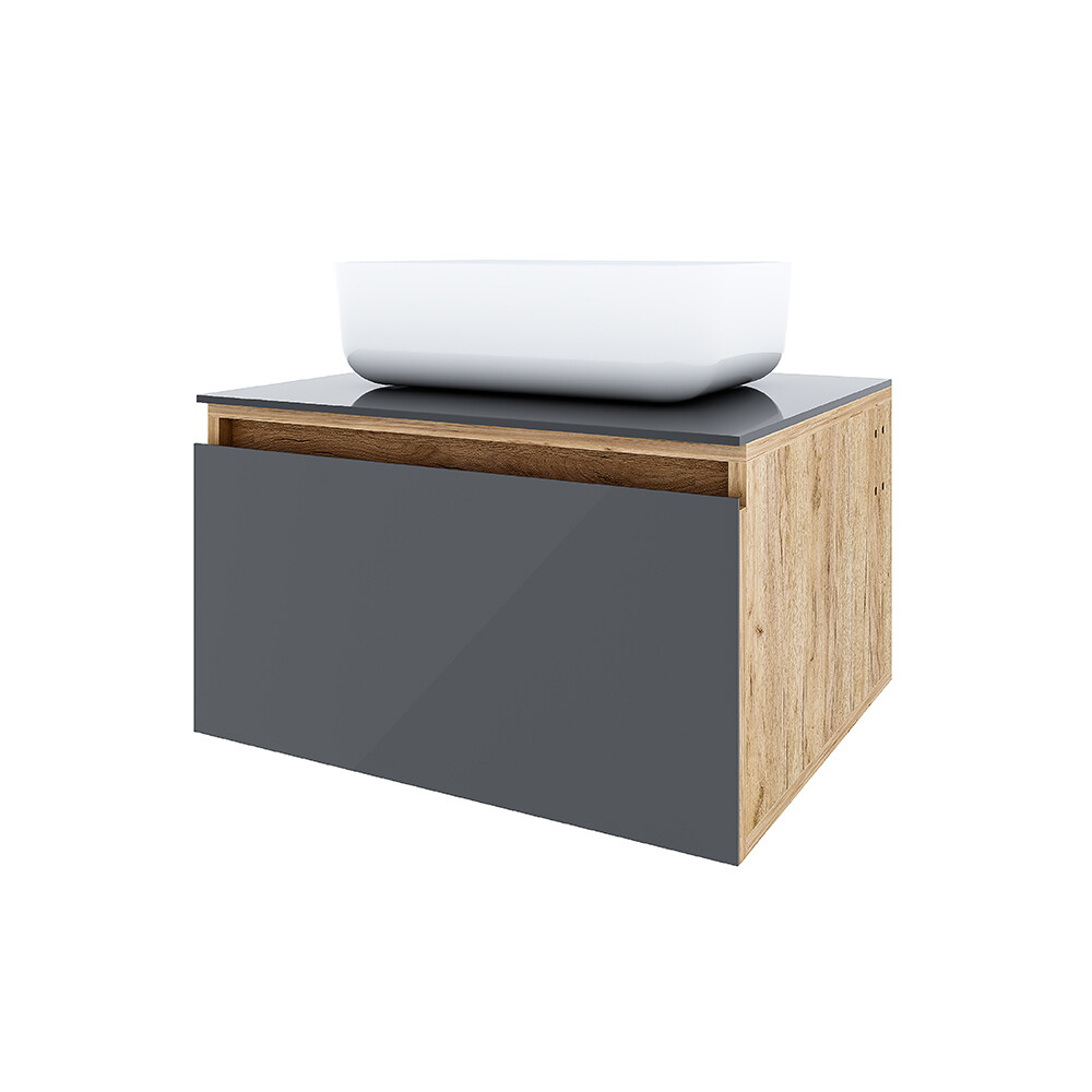 Тумба под раковину со столешницей Ulitka Colombina 60 см подвесная кварц/дуб золотой (74104283)