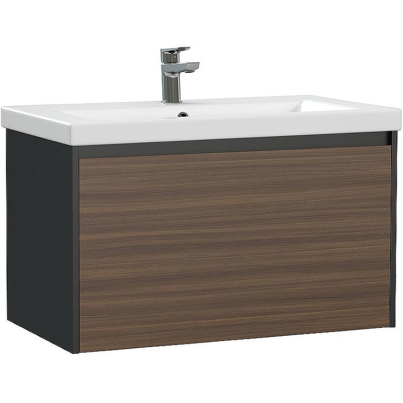 Тумба под раковину Cersanit Grande 80 64760 подвесная Черная Орех